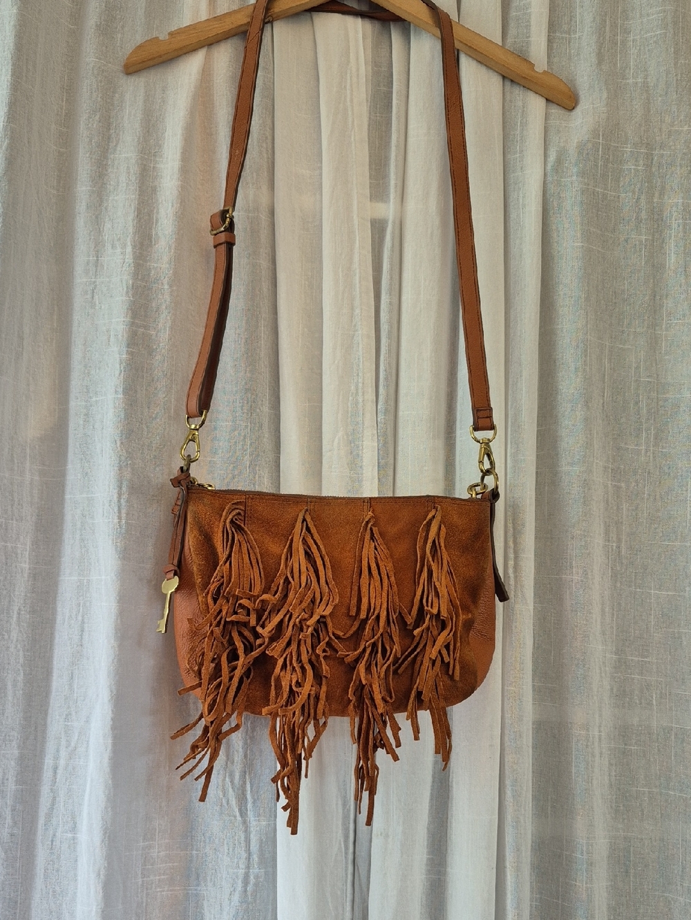 Fossil Tan Fringe Leather Crossbody Bag